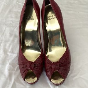 Burgundy leather platform heels